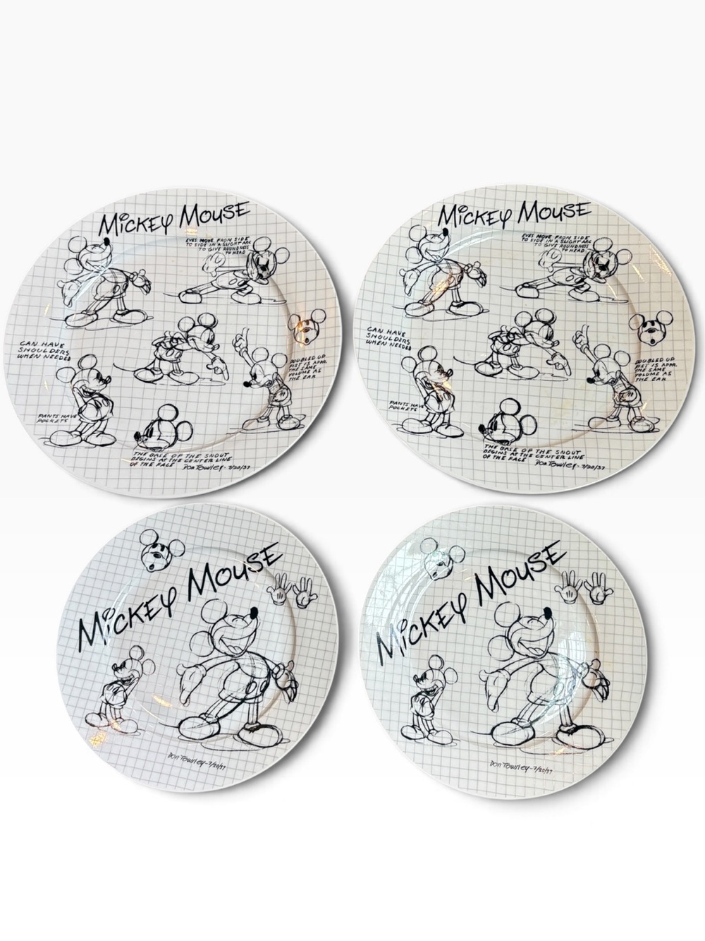 Mickey Mouse Sketchbook Plate Set 2 Dinner & 2 Salad Black & White